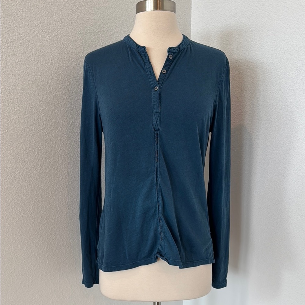ED Ellen Degeneres Women's Blue Long Sleeve Henley Top, Sz S